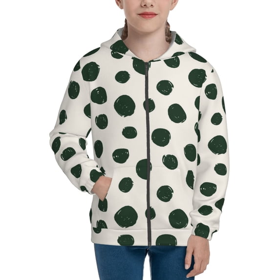 Pofeuu Abstract Green Polka Dot Print Teenage Zipper Hoodie Sweatshirts Hooded Casual Jackets With Pocket For Boys Girls-Small