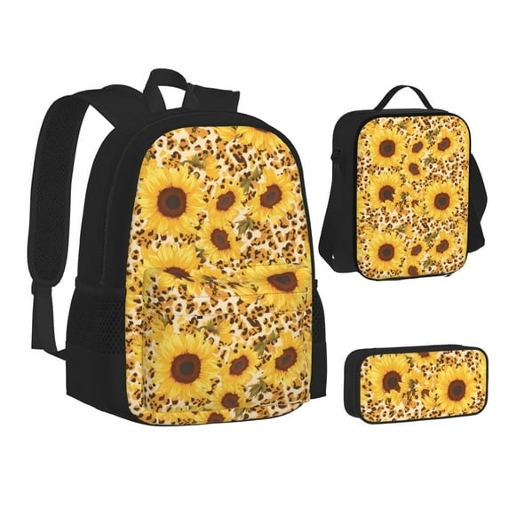 Pofeuu Abstract Leopard Print Sunflower Print Backpack Travel Backpacks With Lunch Bag Pencil Bag Set 3 pcs Set Cartoon Backpack