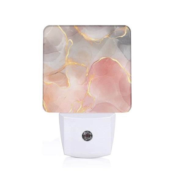 Pofeuu Abstract Marble Texture Print Night Lights Plug into Wall with Dusk-to-Dawn Light Sensor, LED Nightlight for Bathroom, Adult, Hallway-EU