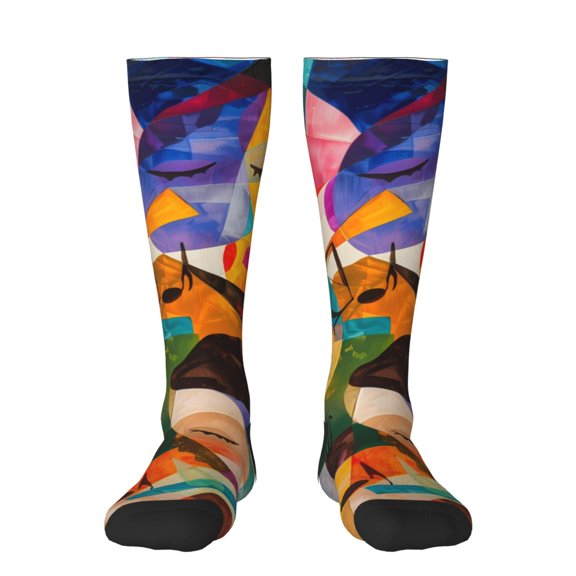 Pofeuu Abstract Musical Faces Print Stockings, Adult Running Hiking Socks for Youth and Adult