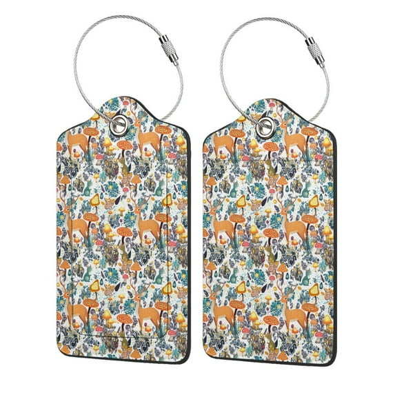 Pofeuu Abstract Plants Mushroom Deer Print Luggage Tags, Privacy Cover ID Label with Stainless Steel Loop and Address Card for Travel Bag Suitcase-4 PCS