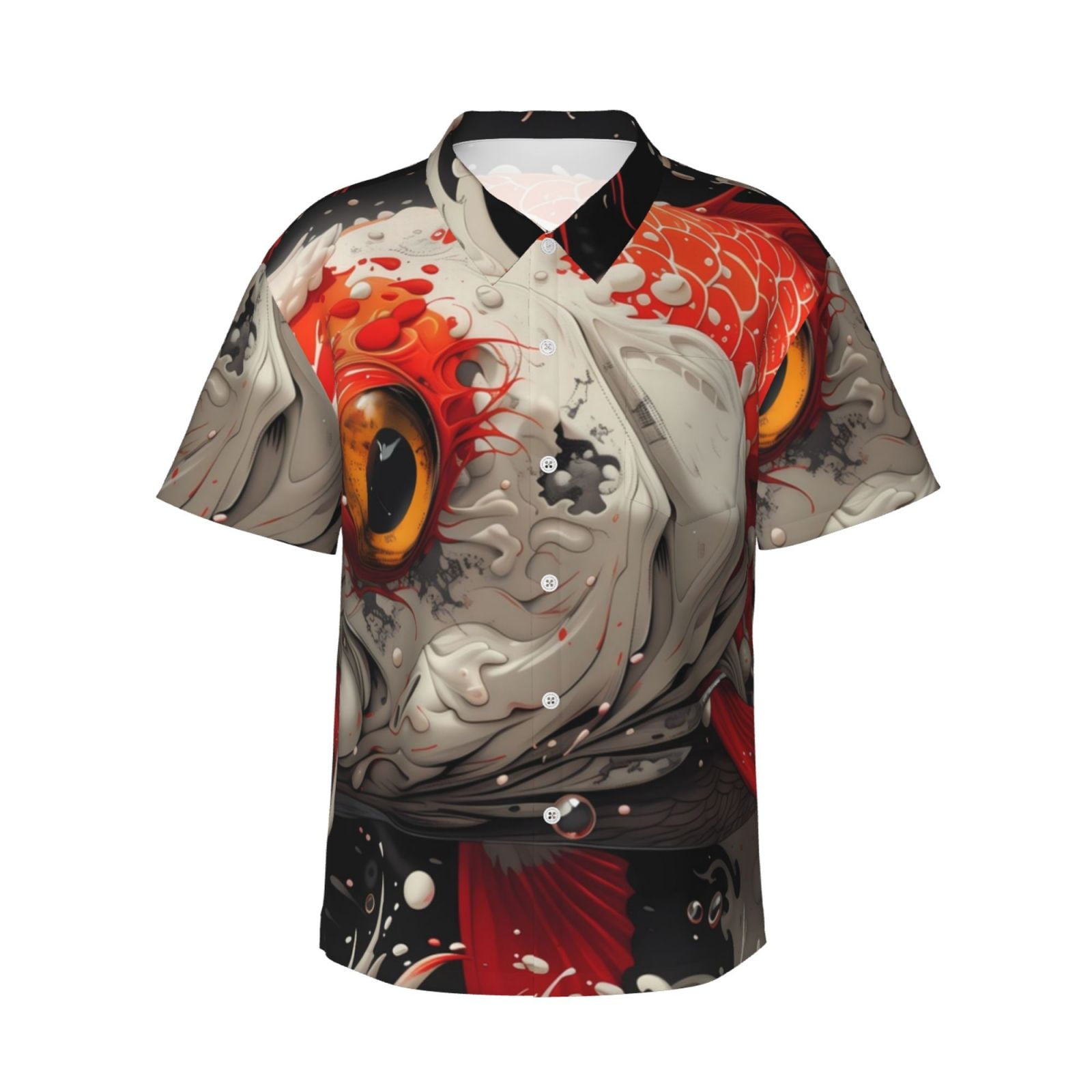 Pofeuu Abstract Red Koi Fish Art Print Hawaiian Shirt for Men Sleeves ...
