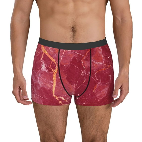 Pofeuu Abstract Red Marble Print Men’s Boxer Briefs, Moisture-Wicking Underwear, Regular,Trunk-Medium