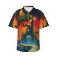 thumbnail image 1 of Pofeuu Abstract Tree Castle Print Hawaiian Shirt for Men Sleeves Casual Button Down Summer Beach Dress Shirts T-Shirts,Large, 1 of 7