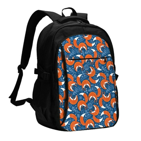 Pofeuu Abstract Vintage Fox and Plants Print Storage Laptop Backpack with USB Charging Port[Water Resistant] College Computer Bookbag Fits