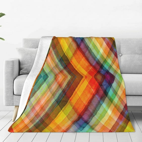 Pofeuu Abstract Watercolors Tartan Print Ultra-Soft Micro Fleece Blanket,for Bed Or Sofa,All Season Throw Blankets Flannel Blanket-60"x50"