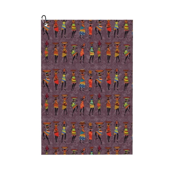 Pofeuu African Women Print Premium Golf Towel with Carabiner Clip Absorbent Microfiber Waffle Pattern Golf Towel for Golf Bag Trolly Belt Loop