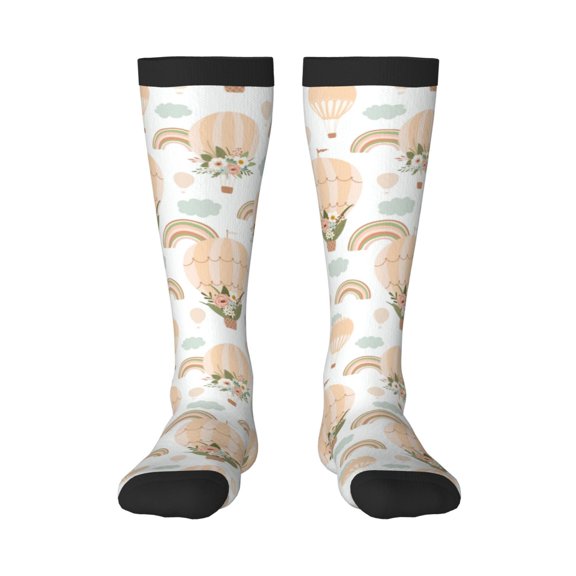 Pofeuu Air Balloon and Flower Print Stockings, Adult Running Hiking Socks for Youth and Adult