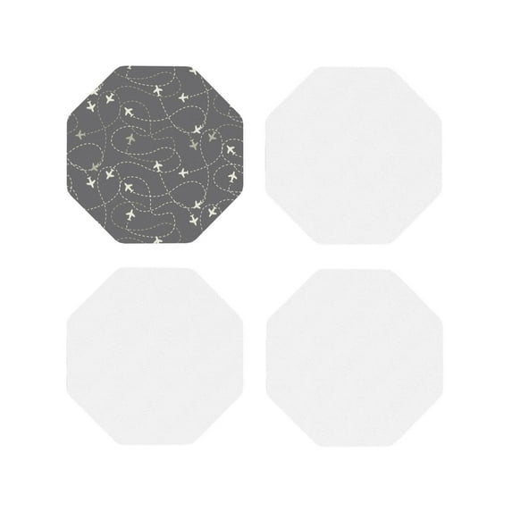 Pofeuu Airplane Routes Around The World Print Coasters for Drinks, 4Pack PU Leather Coasters, Bar Drink Coasters for Tabletop Protection, Furniture from Damage-Octagon