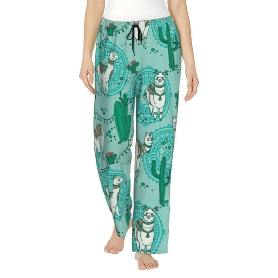 Pofeuu Alapaca in Boho Print Women's Fashion Pajama Pants with Pockets Comfy Drawstring Sleep Lounge Bottoms-Medium