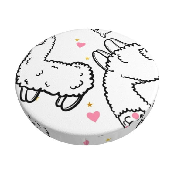 Pofeuu Alpacas and Hearts Print Round Bar Stool Covers - Super Soft and Washable Elastic Stool Cushion Slipcover Easy Clean Velvet-14 inch