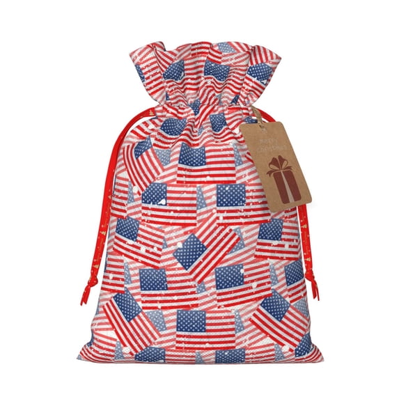 Pofeuu America Flags Print Burlap Bags with Drawstrings Drawstring Gift Bags Pouch Bag for Thankgiving Birthday Party Gift Wrapping Treats and Party Favors-Medium
