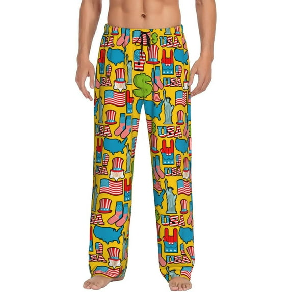 Pofeuu America Symbols Print Men's Pajama Pants, Soft Lounge Pajama Pants with big pockets for Men Plaid Pj Bottoms-XX-Large