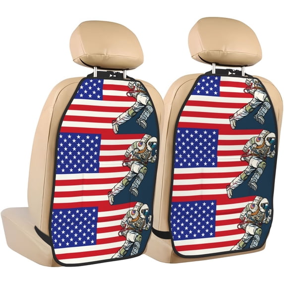Pofeuu American Astronaut Runs Forward Print 2 Pack PU Leather Kick Mat Back Seat Protector, Universal Car Seat Back Organizer, Waterproof Backseat Protector For Most Car