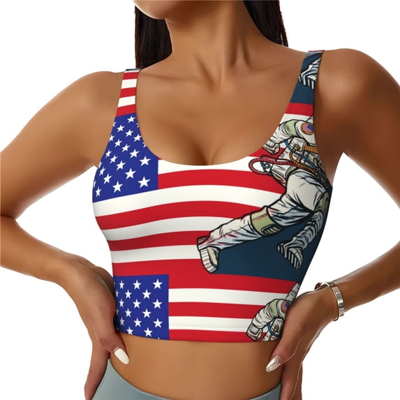 Pofeuu American Astronaut Runs Forward Print Sports Bra for Women Sexy Vest Yoga Running Gym Fitness Crop Bras Tops-