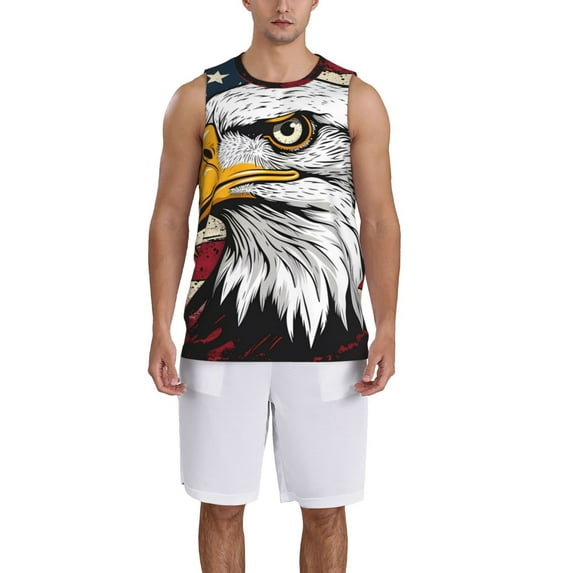 Pofeuu American Bald Eagle Print Basketball Jersey, Shirts for Men Youth Basketball Jersey Crew Neck-Small