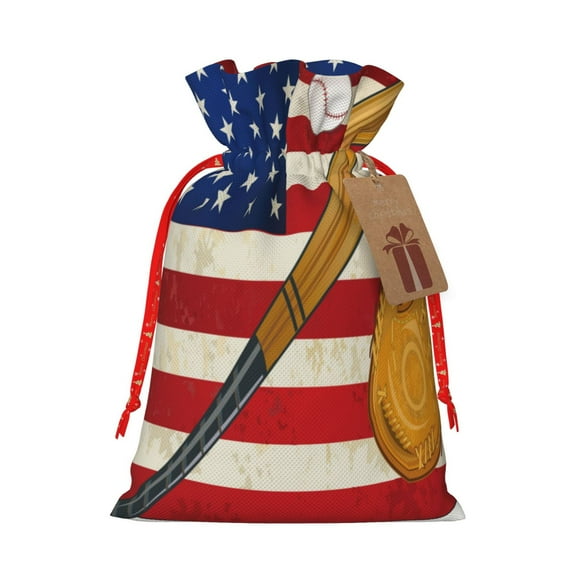 Pofeuu American Flag And Baseball Print Burlap Bags with Drawstrings Drawstring Gift Bags Pouch Bag for Thankgiving Birthday Party Gift Wrapping Treats and Party Favors-Small