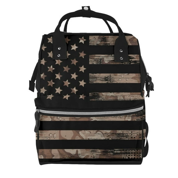 Pofeuu American Flag with Desert Camouflage Print Diaper Bag Backpack, Multifunction Travel Pack Maternity Baby Changing Bags, Large Capacity, Waterproof