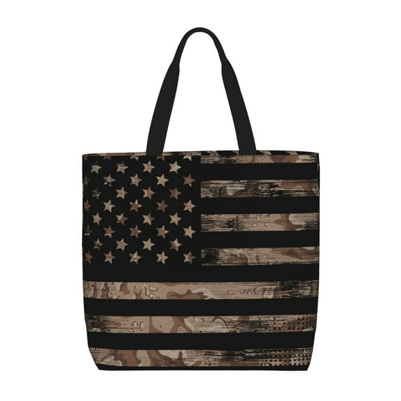 Pofeuu American Flag with Desert Camouflage Print Tote Bag for Women,Hobo HandBags with Zipper,Large Capacity Casual Shoulder Handbags with Inner Pockets