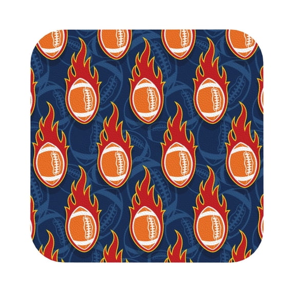 Pofeuu American Football and Fire Flames Print Leather Coasters Set of 6, Round Cups Mugs Mat Pad for Home Kitchen Heat Resistant Drink Coasters,Square