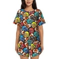 thumbnail image 1 of Pofeuu American Football Print Women's Pajama Set Short/Shorts Soft Button PJs Elastic Drawstring Waist Sleepwear-Small, 1 of 6