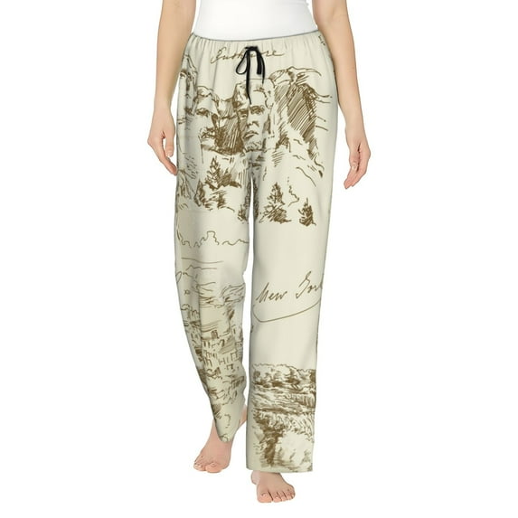 Pofeuu American Monuments Print Women's Fashion Pajama Pants with Pockets Comfy Drawstring Sleep Lounge Bottoms-Small