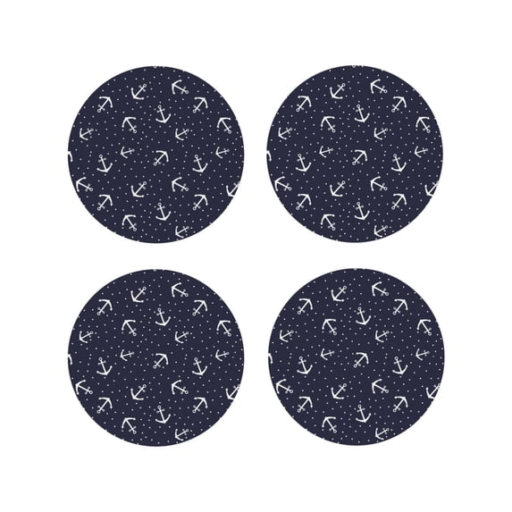 Pofeuu Anchor Print Coasters for Drinks, 4Pack PU Leather Coasters, Bar Drink Coasters for Tabletop Protection, Furniture from Damage-Round Shape