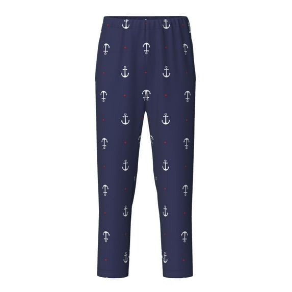 Pofeuu Anchors Heart Blue Print Teenagers' Pajama Pants, Soft Lounge Pajama Pants with big pockets for Men Plaid Pj Bottoms-Medium