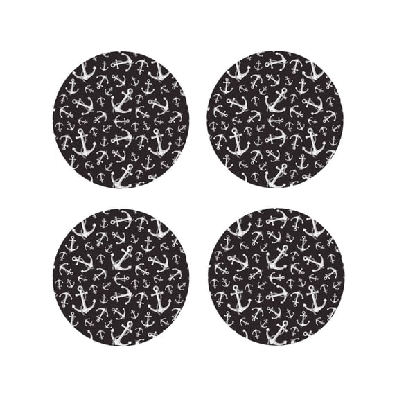 Pofeuu Anchors Print Coasters for Drinks, 4Pack PU Leather Coasters, Bar Drink Coasters for Tabletop Protection, Furniture from Damage-Round Shape