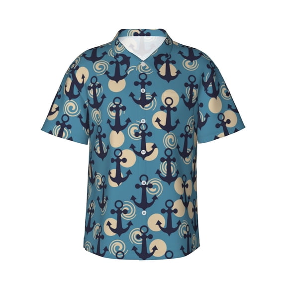 Pofeuu Anchors Print Hawaiian Shirt for Men Sleeves Casual Button Down Summer Beach Dress Shirts T-Shirts,XX-Large
