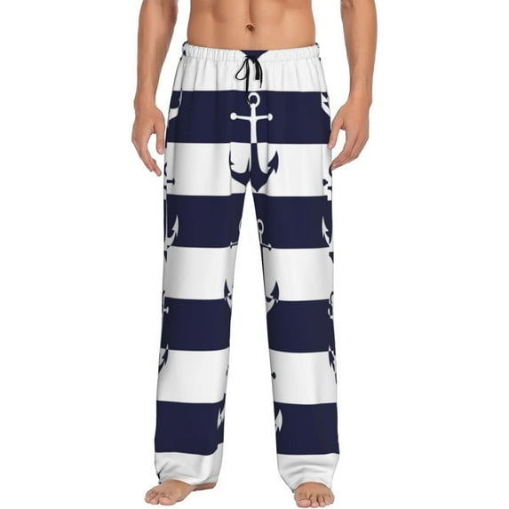 Pofeuu Anchors Print Men's Pajama Pants, Soft Lounge Pajama Pants with big pockets for Men Plaid Pj Bottoms-Small