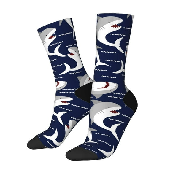 Pofeuu Angry Shark Print Crew Socks, Adult Running Hiking Socks for Youth and Adult
