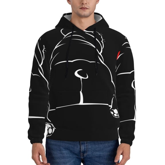 Pofeuu Animal Bulldog Print Mens Casual Hooded Collar Drawstring Hoodies Pullover Sweatshirts Casual Long Sleeve Shirts-3X-Large