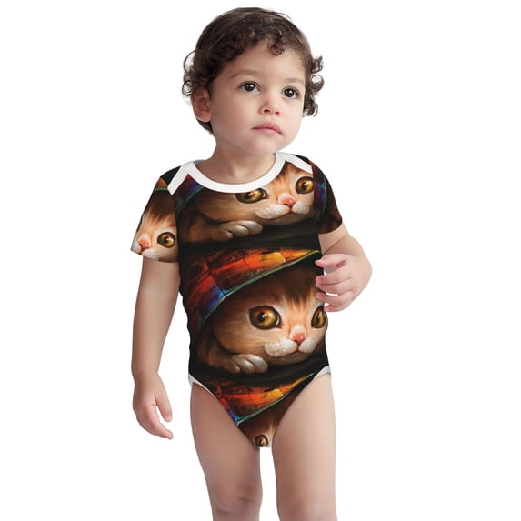 Pofeuu Animal Cat Print Baby Boys Short-Sleeve Bodysuit,Just Born Unisex Baby Short Sleeve Bodysuits Undershirt-18 Months