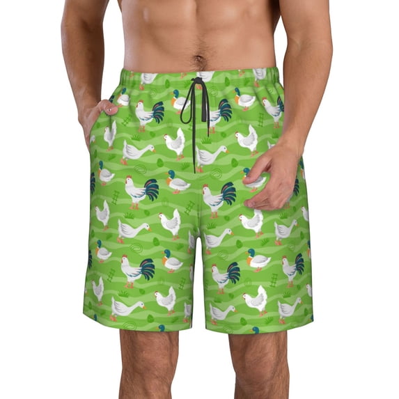 Pofeuu Animal Farm Prin Men's Swim Trunks Quick Dry Bathing Suit Swimming Board Shorts Mesh Lining Beach Swimwear-XX-Large