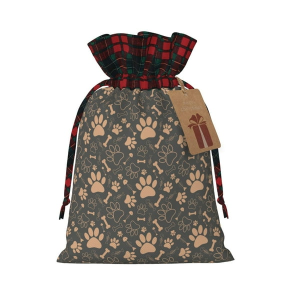 Pofeuu Animal Paw Print Burlap Bags with Drawstrings Drawstring Gift Bags Pouch Bag for Thankgiving Birthday Party Gift Wrapping Treats and Party Favors-Black