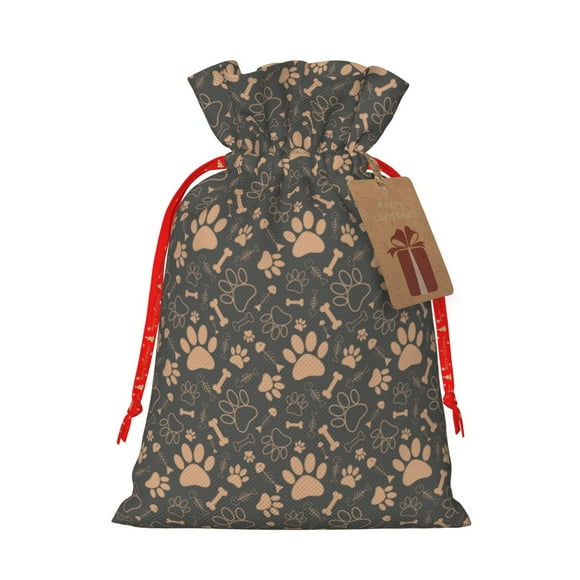 Pofeuu Animal Paw Print Burlap Bags with Drawstrings Drawstring Gift Bags Pouch Bag for Thankgiving Birthday Party Gift Wrapping Treats and Party Favors-Small