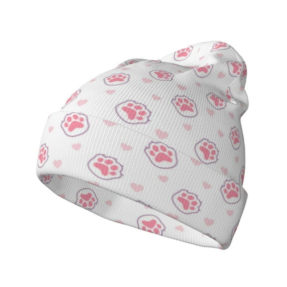 Pofeuu Animal Pink Color Paw Print Beanie Hat for Men Women Knit Winter Hat Warm Cuffed Skull Beanie Slouchy Soft Unisex
