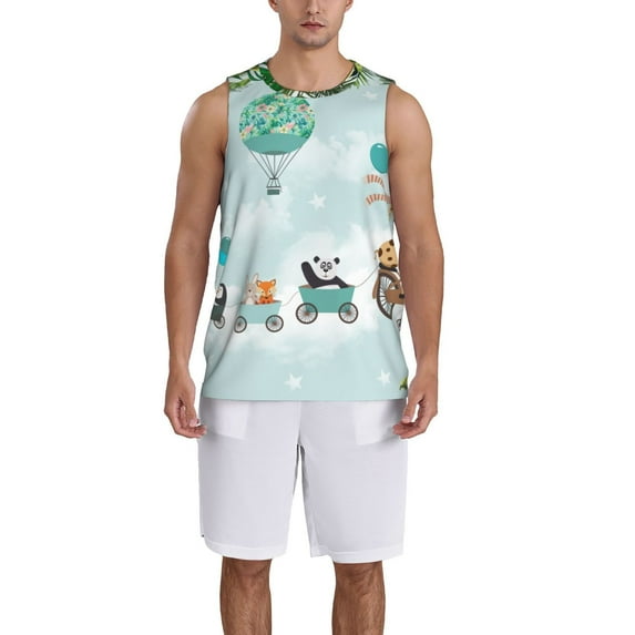Pofeuu Animals Riding Across The Sky Print Basketball Jersey, Shirts for Men Youth Basketball Jersey Crew Neck-Large