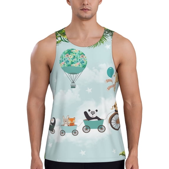 Pofeuu Animals Riding Across The Sky Print Men's Workout Tank Tops Sleeveless Muscle Gym Shirt Quick Dry-4X-Large
