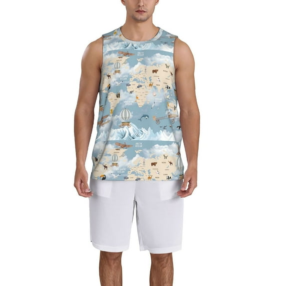 Pofeuu Animals Travel World Map Print Basketball Jersey, Shirts for Men Youth Basketball Jersey Crew Neck-Large