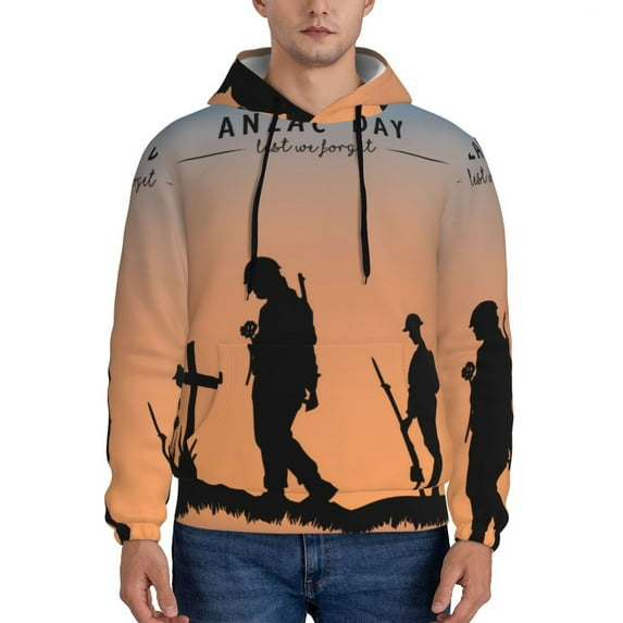 Pofeuu Anzac Day Print Mens Casual Hooded Collar Drawstring Hoodies Pullover Sweatshirts Casual Long Sleeve Shirts-3X-Large