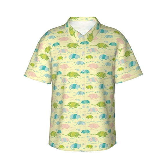 Pofeuu Armadillo Floral Print Hawaiian Shirt for Men Sleeves Casual Button Down Summer Beach Dress Shirts T-Shirts,Large