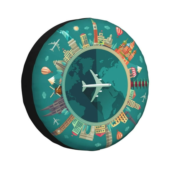 Pofeuu Around The Planet Print Spare Tire Wheel Cover for Car Truck SUV Camper Universal Fit Spare Tire Cover RV Spare Tire Covers-14 inch