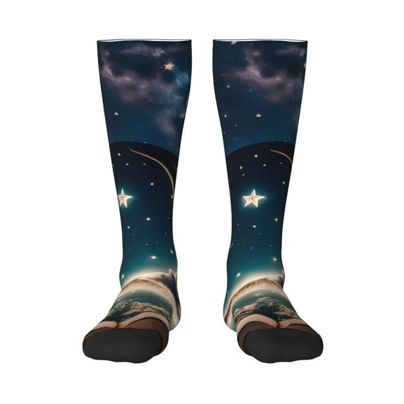 Pofeuu Artistic Starry Sky Moon Book Print Stockings, Adult Running Hiking Socks for Youth and Adult