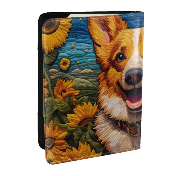 Pofeuu Artistic Sunflower Corgi Print Travel Document Organizer Passport Holder Men Women for Family (6.5 in x 4.5 in),Wallet Holder Credit Card Clutch Bag Case