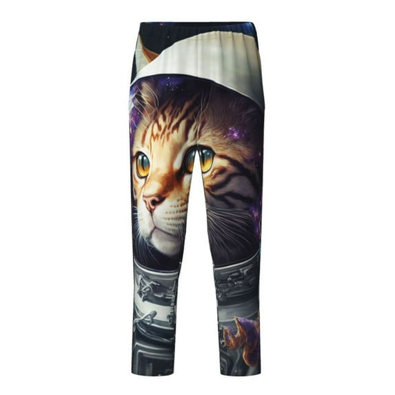Pofeuu Astronaut Cat Print Teenagers' Pajama Pants, Soft Lounge Pajama Pants with big pockets for Men Plaid Pj Bottoms-Large