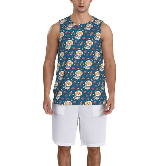 Pofeuu Astronaut Corgi Dog Print Basketball Jersey, Shirts for Men Youth Basketball Jersey Crew Neck-Large