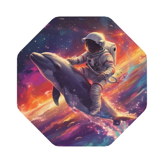 Pofeuu Astronaut Dolphin Print Leather Coasters Set of 6, Round Cups Mugs Mat Pad for Home Kitchen Heat Resistant Drink Coasters,Octagon