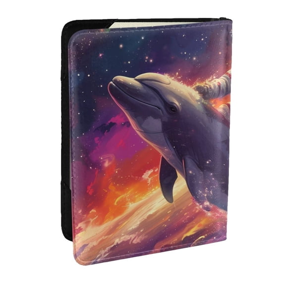 Pofeuu Astronaut Dolphin Print Travel Document Organizer Passport Holder Men Women for Family (6.5 in x 4.5 in),Wallet Holder Credit Card Clutch Bag Case